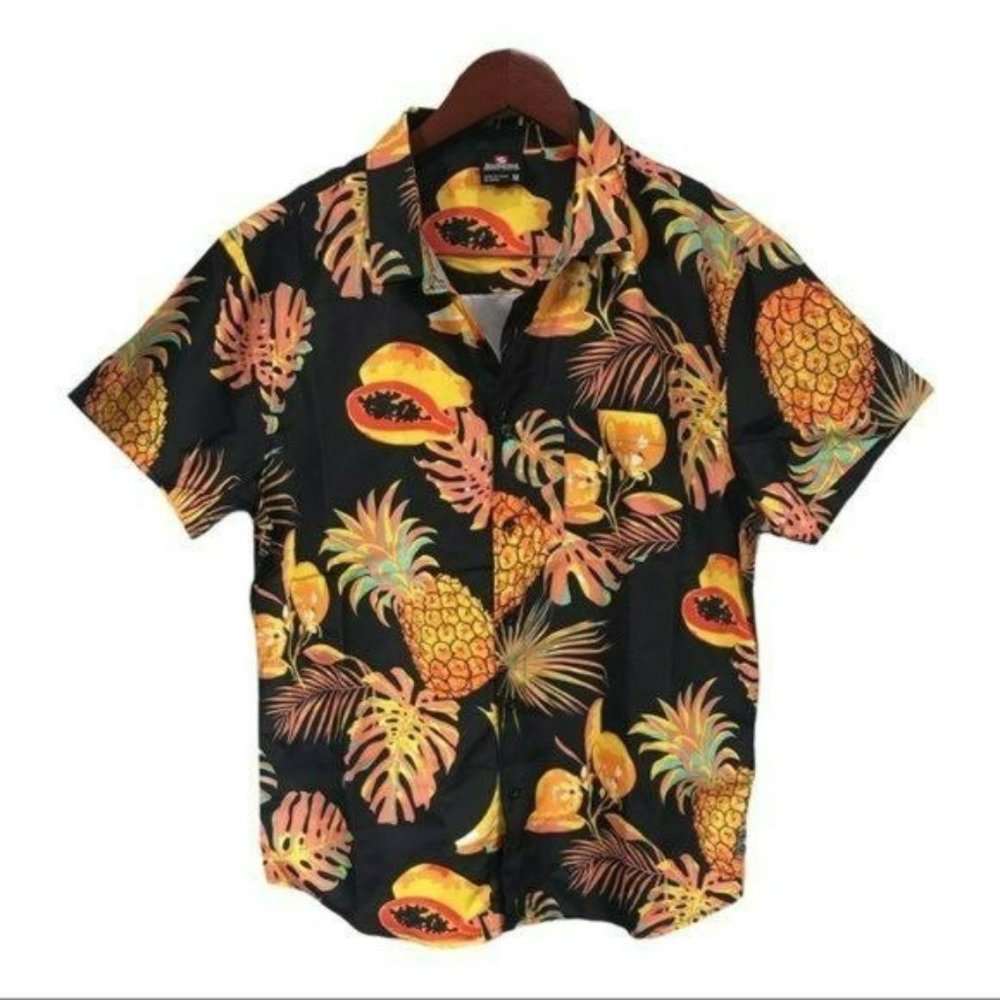 SouthPole Fruit Print Hawaiian Button Down Shirt, Medium Brand New